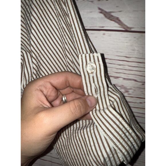 NWT American Heritage Brown and White Stripe Button Up Sz M - Picture 5 of 12